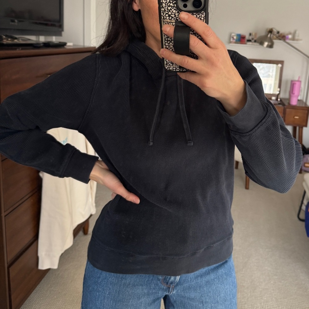 Everlane THE WAFFLE-KNIT HOODIE black size small unisex hoodie